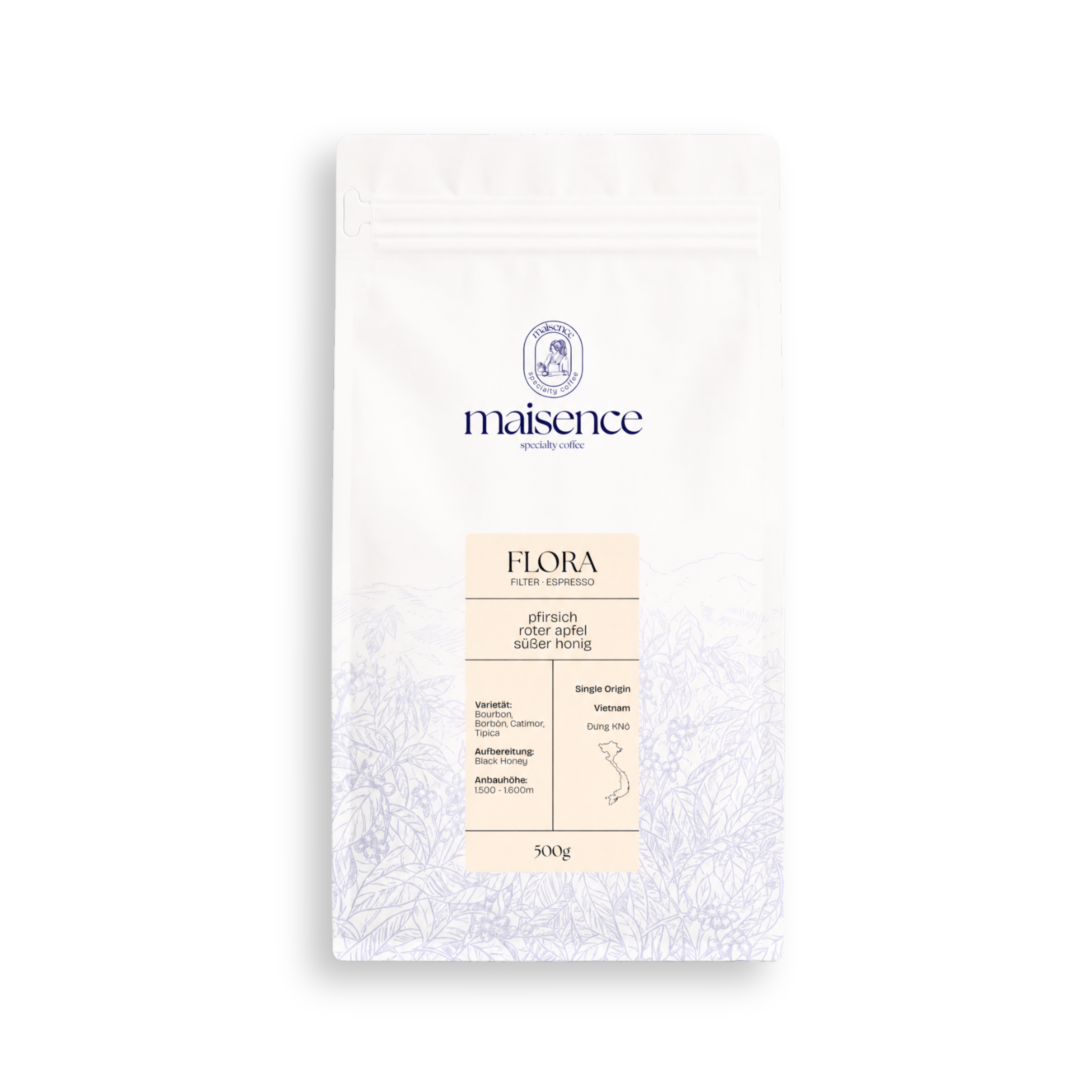 Flora Filter + Espresso – maisence Specialty Coffee 500g Packshot
